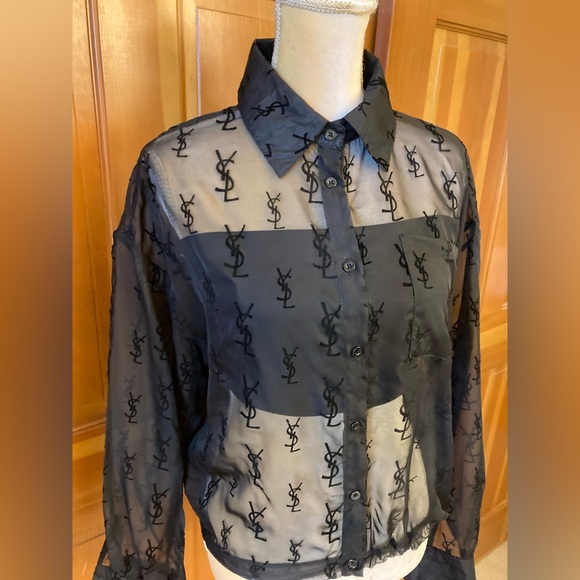 Authentic YSL Saint Laurent Women’s Black sheer button front shirt. FR38 - Picture 6 of 16